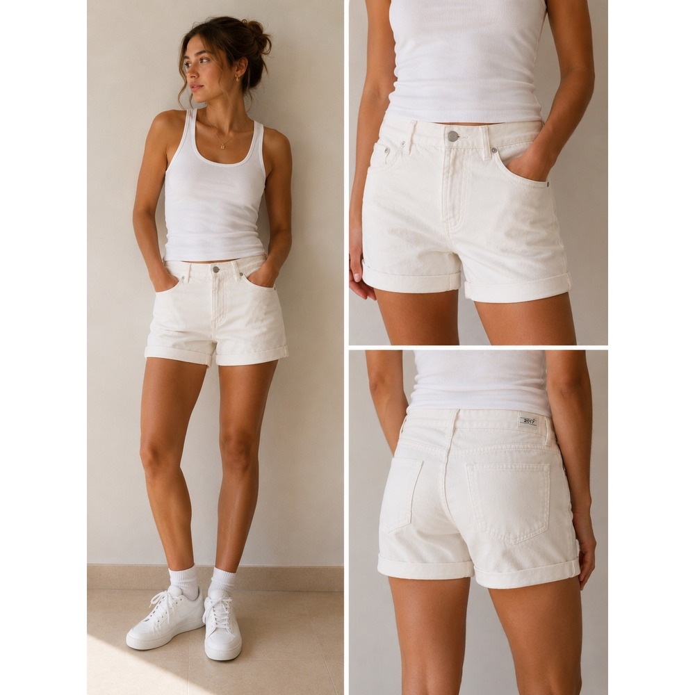 Gap 1969 Sexy Boyfriend Shorts White Denim Cuffed Hem Size 26